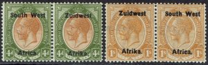 SOUTH WEST AFRICA 1923 KGV 4D AND 1/- PAIRS SETTING III