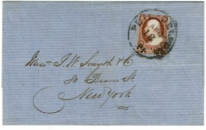 1857 Philadelphia, PA cancel, 3c type I Sc.25, both labels at bottom, Ex. Chase