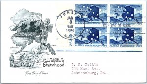 U.S. FIRST DAY COVER C53 ADMISSION OF ALASKA TO STATEHOOD PLATE BL (4) 1959 (B)