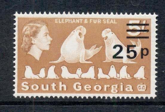 South Georgia 1971-72 QEII Pictorial Elephant & Fur Seals 25p on 5/- MUH