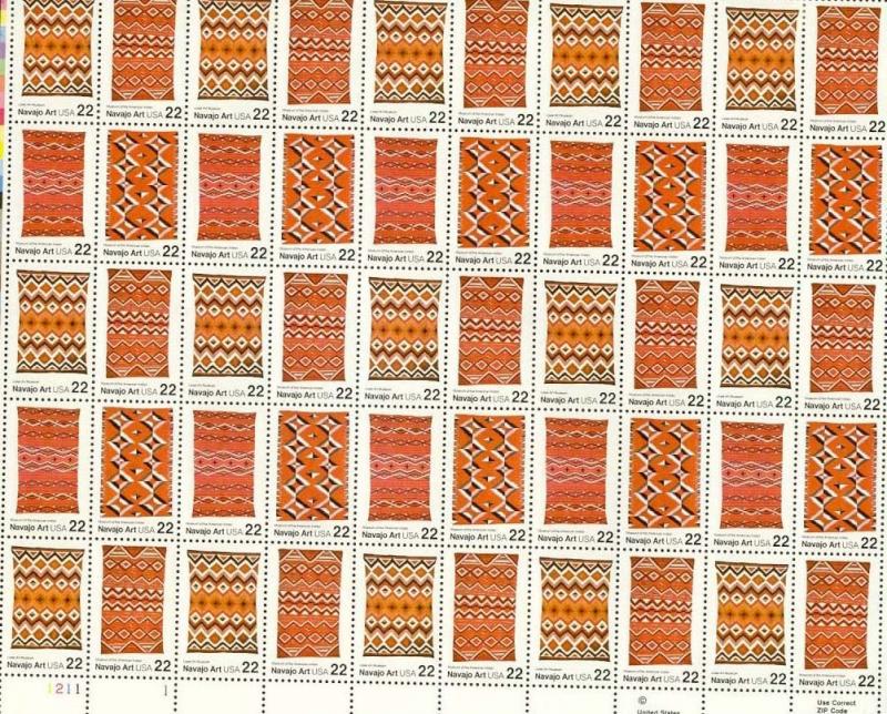 SCOTT 2235-38 NAVAJO ART BLANKETS 22ct 50 STAMP SHEET