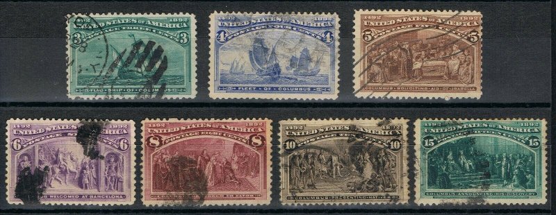 GENUINE SCOTT #232 233 234 235 236 237 238 USED 1893 COLUMBIANS SET OF 7 STAMPS
