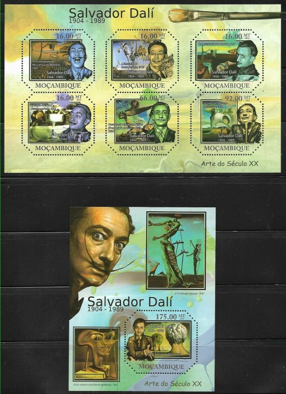 #31003 MOZAMBIQUE 2011 ART PAINTING SALVADOR DALI MS+S/S YV3890-5 BL417 MNH