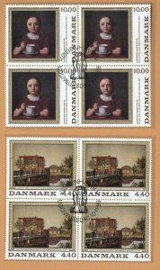 Denmark Danmark 1989 Scott 881-882 Fine art paintings stamps block of four 