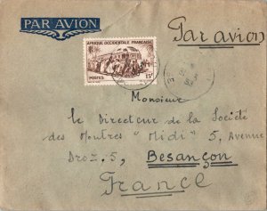 French West Africa 15F Monorail Train, Senegal 1953 Airmail to Besancon, Fran...