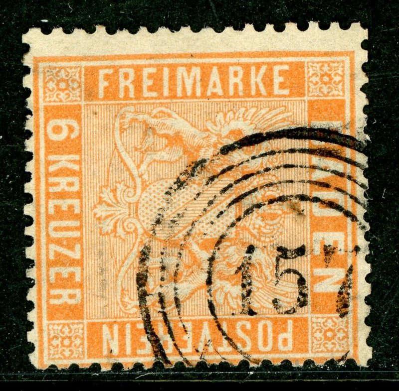 Germany States 1861 Baden 6 Kr Red Orange Perf 13½ Scott #13 VFU G416