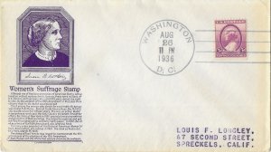 1936 FDC, #784, 3c Susan B. Anthony, 4 diff. cachets