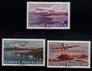 TURKEY Scott C19-C21 MH* 1951 surcharged airmail stamp set