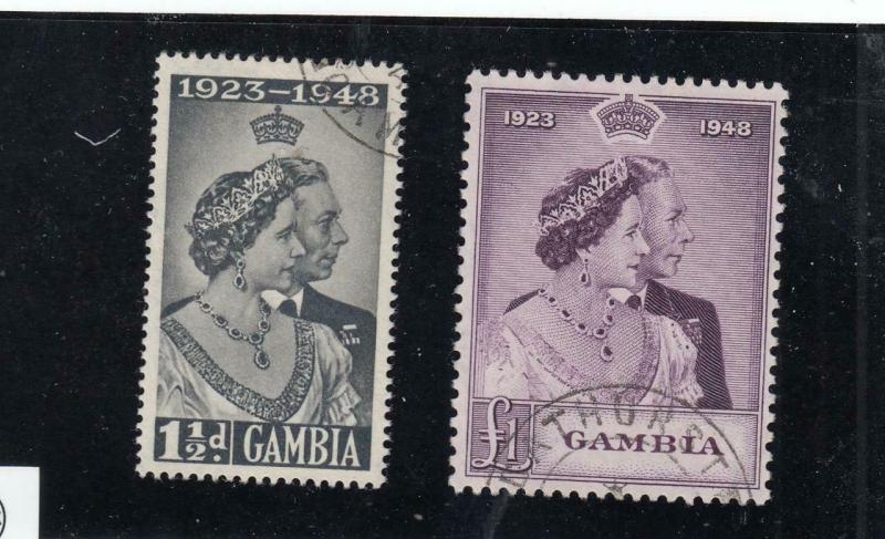 GAMBIA # 146-147 VF- 1948 SILVER WEDDING XLU CANCEL CAT VALUE $26+