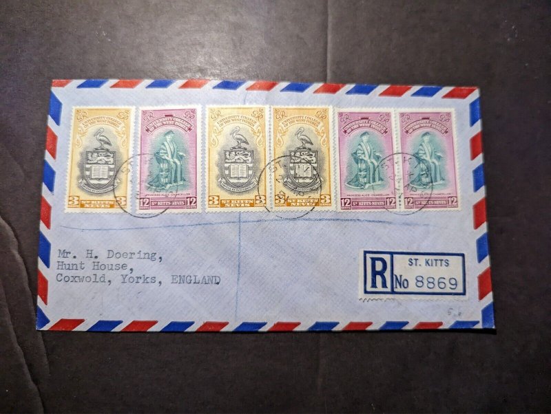 1951 Registered St Kitts Nevis Airmail Cover to Coxwold Yorks England