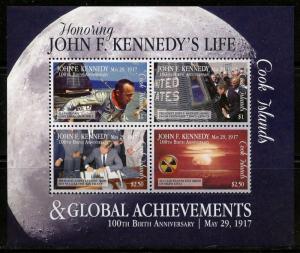 COOK ISL  2017 100th BIRTH OF JOHN F. KENNEDY SHEET OF FOUR  NH