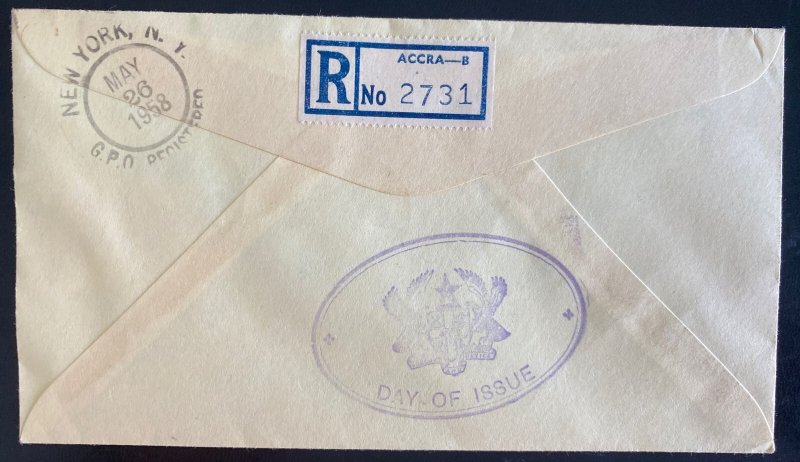 1958 Accra Ghana First Day Cover FDC to New York Usa Talking Drums