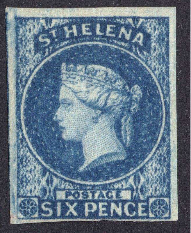 St Helena 1856 6d Blue SG 1, Scott 1, VLMM/MVLH Cat £500($790)