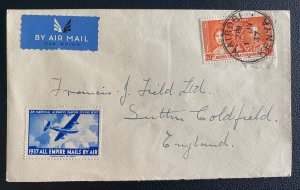 1937 Nairobi Kenya First all Up Flight Airmail cover FFC to England