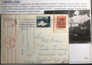 1942 Zagreb Croatia Germany RPPC Postcard Censored Cover To Prague Czechoslovaki