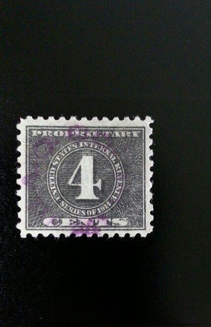 1914 4c U.S. Internal Revenue, Black Proprietary Scott RB58 Used