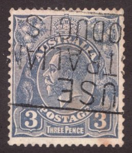 1929 Australia Sc #72a - 3 Pence KGVI, Kangaroo & Emu used stamp Cv$22.50
