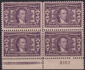 #325 Mint NH, F-VF, Block of 4, plate number, imprint (CV $1,050) (CV $170 - ...