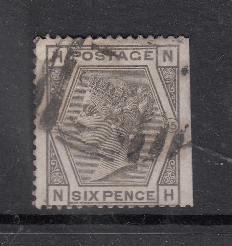 1873-80 6D GREY PLATE 15 COLOURED CORNER LETTERS USED 