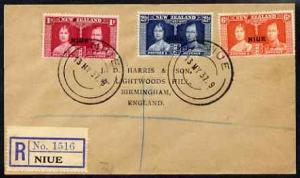 Niue 1937 KG6 Coronation set of 3 on reg cover with first...