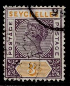 SEYCHELLES QV SG22, 3c dull purple & orange, FINE USED.