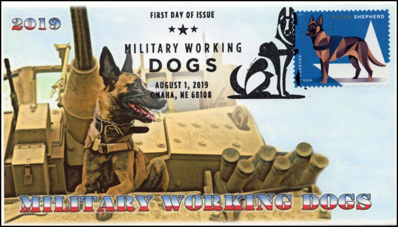 19-171, 2019, Military Working Dogs, Pictorial Postmark, FDC, Dutch Shepherd