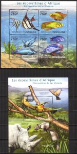 Togo 2011 Ecosystems of Lake Victoria Birds Fishes Sheet + S/S MNH