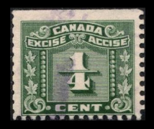 CANADA REVENUE 1934 #FX57 ¼c GREEN SCARCE FRACTIONAL EXCISE TAX STAMP