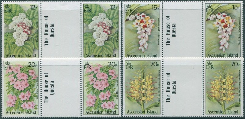 Ascension 1985 SG389-392 Wild Flowers gutter pairs set MNH