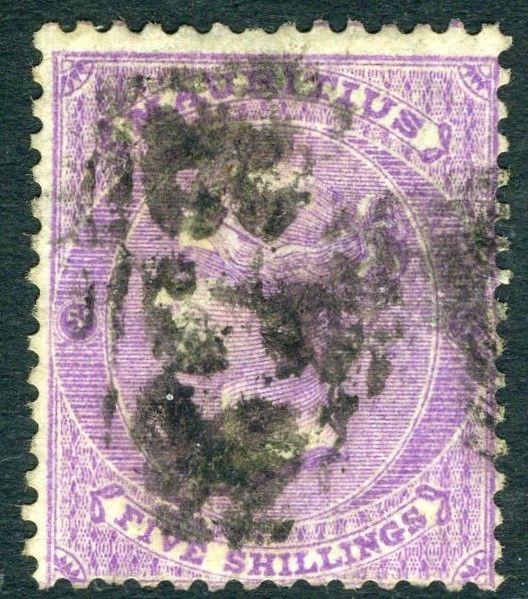 MAURITIUS-1865 5/- Bright Mauve Sg 72 AVERAGE USED V18832