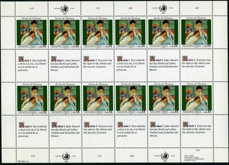 UN Geneva 180-181 sheets,MNH.Mi 180-181. Declaration of Human Rights,1989.Art.