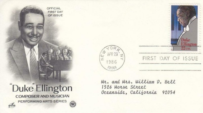 1986, Duke Ellington, Artcraft/PCS, FDC (E8168)