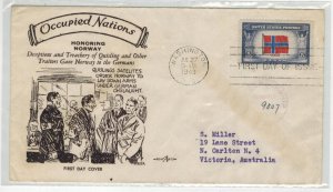 1943 Patriotic OVERRUN COUNTRIES FDC 911 NORWAY FOREIGN DESTINATION AUSTRALIA