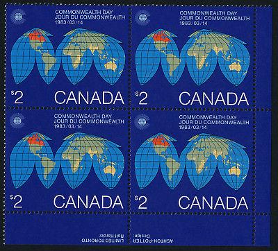 Canada 977 BR Plate Block MNH Map, Globe, Commonwealth Day