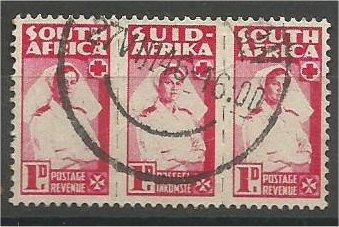 SOUTH AFRICA, 1943, used 1p strip of 3, Nurse, Scott 91