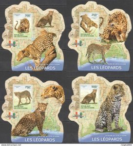Lx237 Imperf 2014 Ivory Coast Leopards Wild Cats #1594-1598 Uv Cardboard 4Bl Mnh