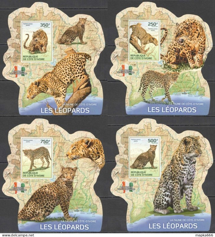 Lx237 Imperf 2014 Ivory Coast Leopards Wild Cats #1594-1598 Uv Cardboard 4Bl Mnh