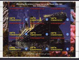 Turkmenistan 1997 THE TITANIC in Memoriam Sheet Perforated Mint (NH)