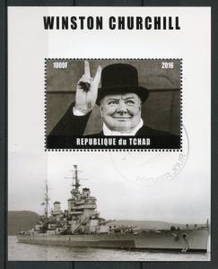 Chad Winston Churchill Stamps 2016 CTO Famous People Politicians 1v M/S