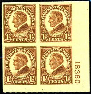 U.S. #631 MINT PL# BLOCK OG NH
