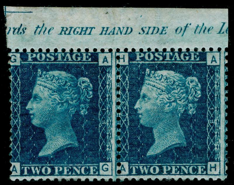 SG47, 2d dp blue plate 13, NH MINT. Cat £750++ MARGINAL INSCRIPTION PAIR. AG AH