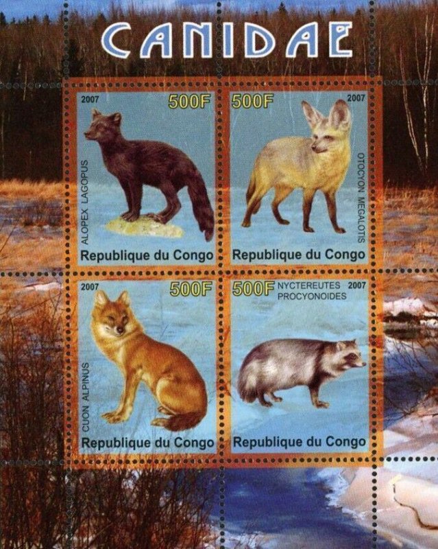 Congo Canin Fox Wild Animal Cuon Alpinus Souvenir Sheet of 4 Stamps Mint NH