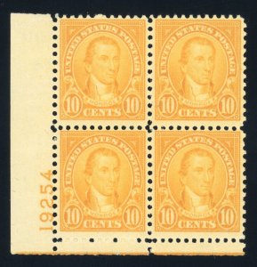 US Stamp #642 Monroe 10c - Plate Block of 4 - MLH - CV $17.00