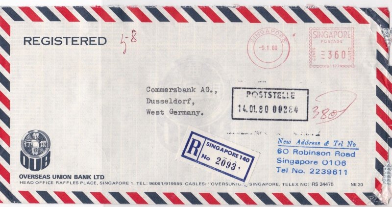 Singapore 1980 Overseas Union Bank Ltd Airmail Regd Meter Mail Stamp Cover 29975 