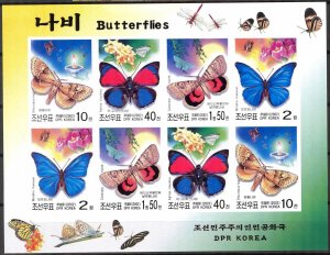 Korea 2002 Butterflies Sheet of 8 Imperf.  MNH