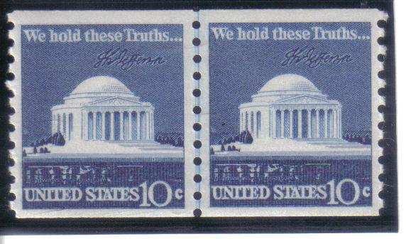 1520 - .10 Jefferson Memorial line pair mnh f-vf.