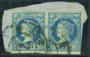 SPAIN Scott 53 imperf pair on piece CV 26 