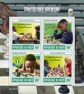 Niger - 2019 Chess Prodigy Adewumi - 4 Stamp Sheet - NIG190317a