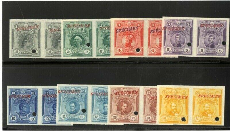 Peru Stamps # 177-84 Imperf Specimen Pairs