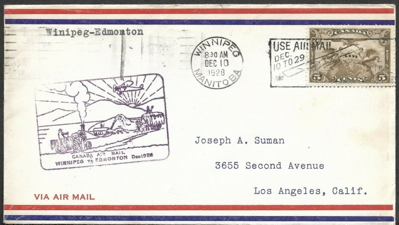 Doyle's_Stamps: Canadian Postal History: Winnipeg-Edmonton 1st Flight Cover